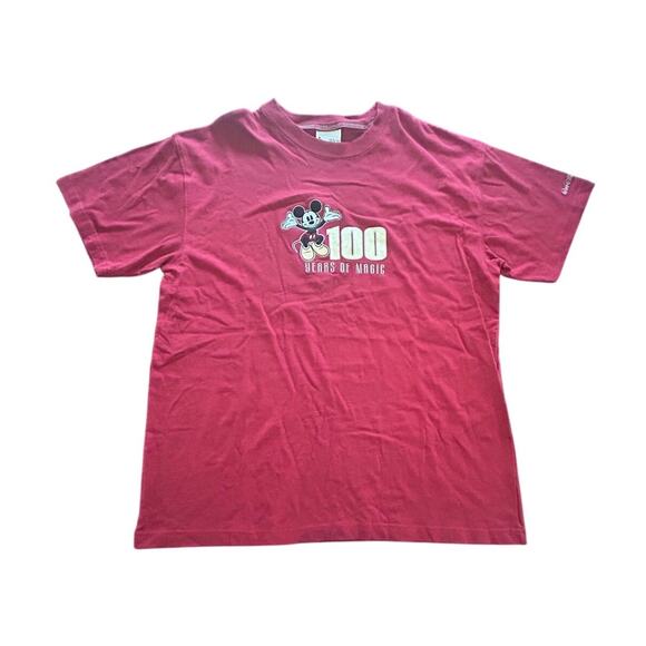 Disney Vintage 100 Years of Magic Embroidered Red Short Sleeve TShirt Size Large - Picture 1 of 6
